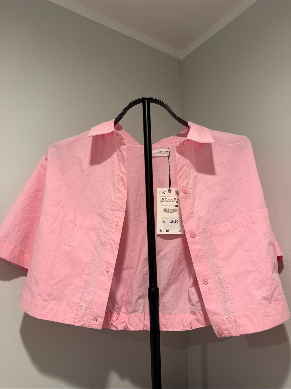 Zara Pink Short-Sleeve Button-Down Shirt